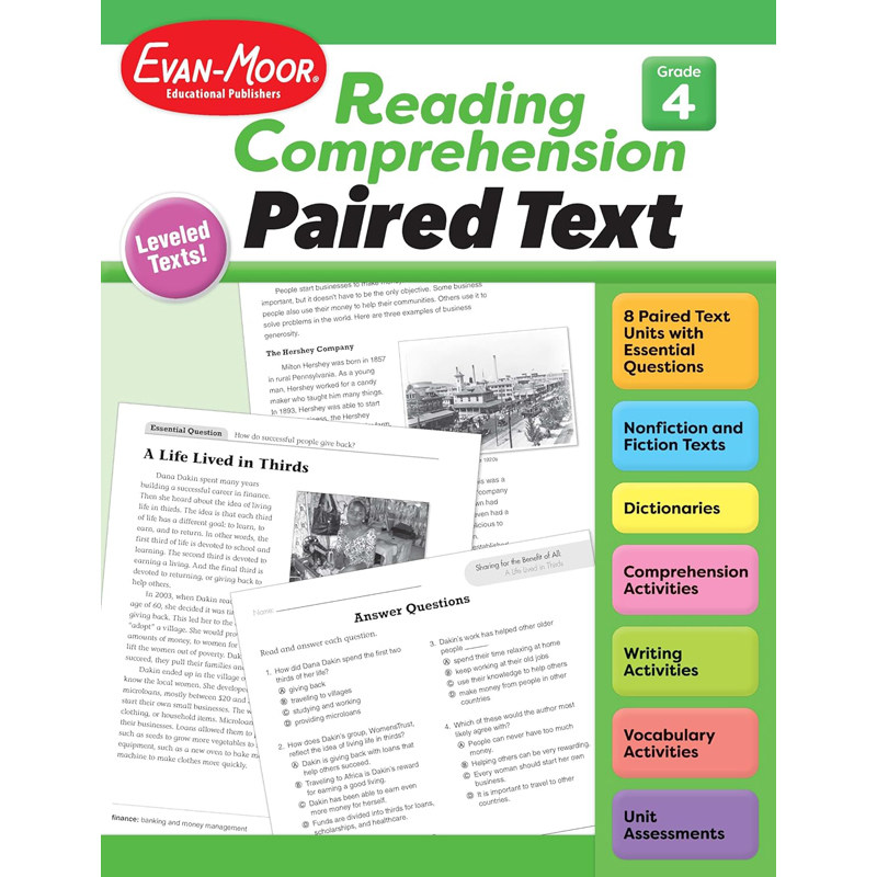 【预售】英文原版  Reading Comprehension: Paired Text, Grade 4 阅读理解：体裁对比阅读四年级 Evan-Moor 小学生学习辅导书籍