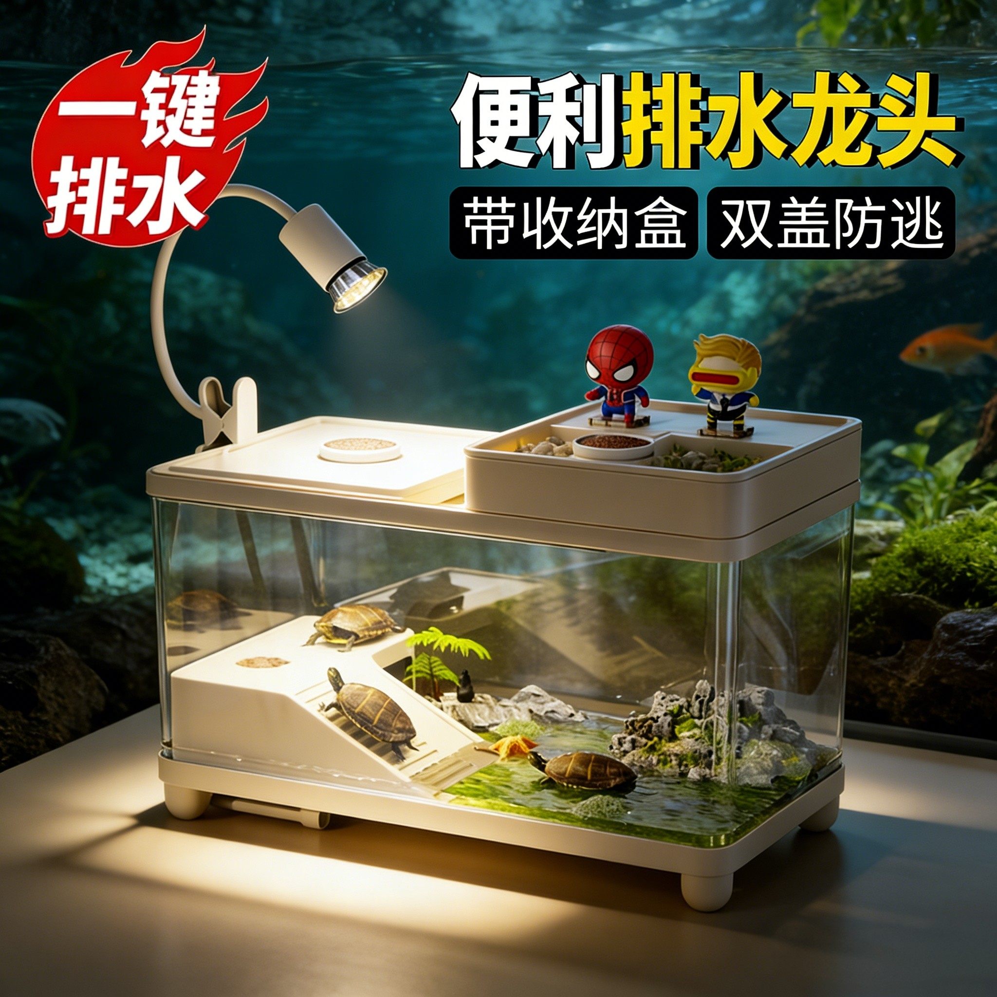 乌龟饲养缸生态造景家用带盖小型别墅爬台底部排水专用箱巴西龟缸,宠物/宠物食品及用品,桌面缸,淘宝优惠券,粉丝福利购,淘宝优惠卷