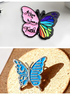Hope Love Faith 彩虹粉黑蝴蝶励志文字珐琅金属徽章胸针配饰Pins