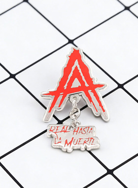 Real Hasta La Muerte 红色 A 字母吊坠拉丁说唱金属徽章胸针配饰