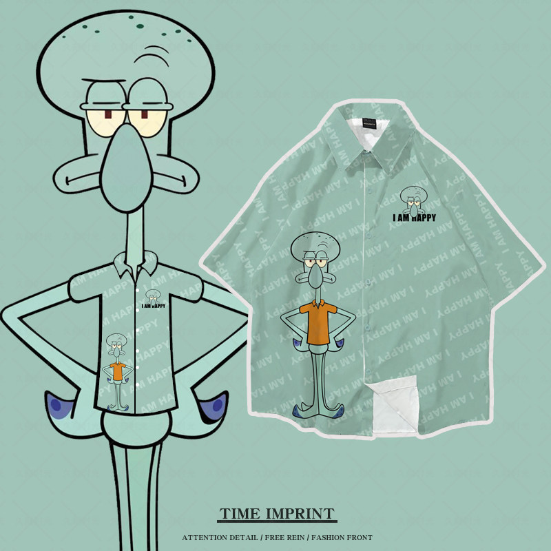 派大星同款衬衫卡通章鱼哥衬衣oversized蟹老板沙滩装定制情侣装