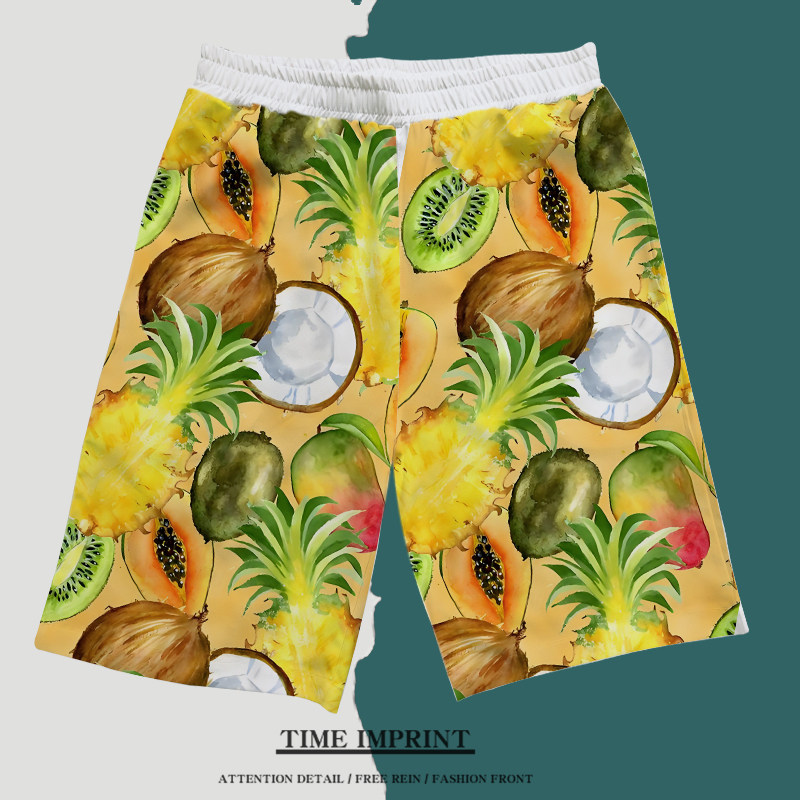 2026新款水果沙滩短裤速干印花海岛风定制五分裤东南亚半截裤草莓