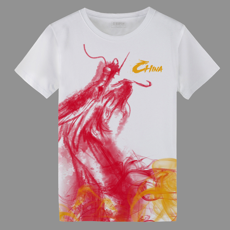 中国龙图案T恤短袖男爱国衣服夏季冰丝薄款打底衫中性运动汗衫潮