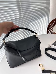 罗家女包新款纳帕纹牛皮puzzle几何包手提包拼接单肩斜挎枕头包包