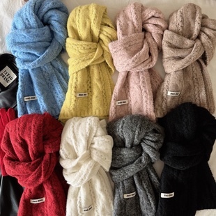 百搭毛线围脖 纯色加厚保暖麻花针织围巾女时尚 韩版 ins冬季