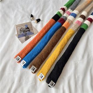 彩色长条y2k小围巾百搭腊肠款 小领巾飘带针织围巾护颈搭配用学生