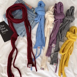 小众叠戴日系复古条纹细围巾原宿风纯色长条针织辣妹装 饰围脖时髦