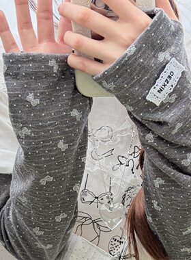 韩系蝴蝶结冰丝防晒袖套女夏季薄款宽松防紫外线遮阳套袖
