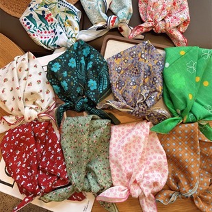 自留软乎乎方巾碎花波点棉麻领巾装饰头巾文艺复古小清新ins腰花