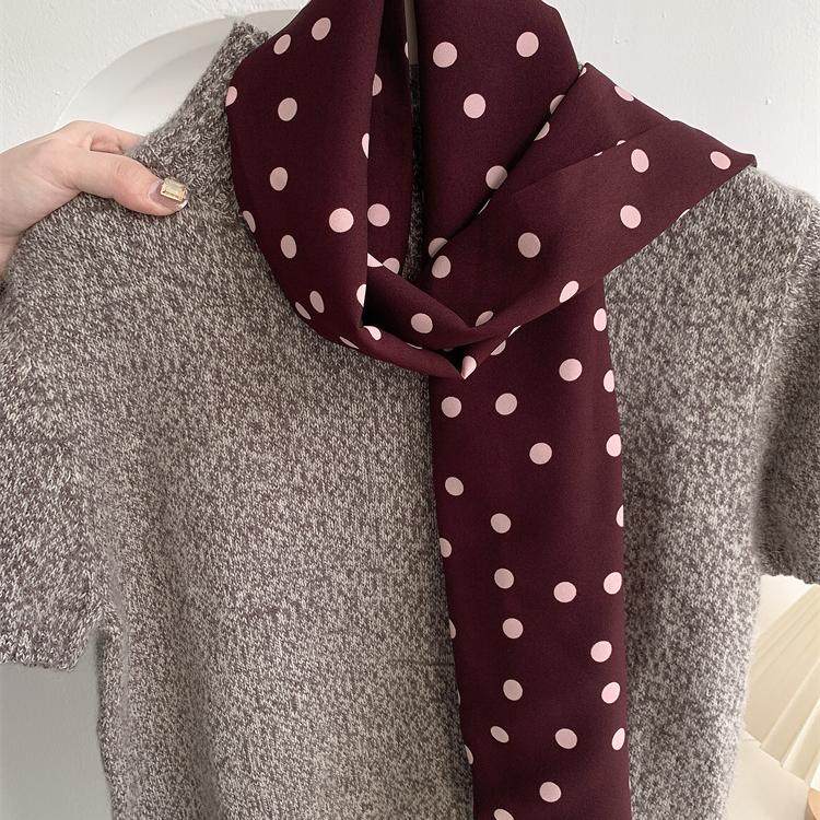 酒红波点丝巾印花高级百搭配饰系脖女2025年新款发带绑发长条围巾,服饰配件/皮带/帽子/围巾,围巾/丝巾/披肩,淘宝优惠券,粉丝福利购,淘宝优惠卷
