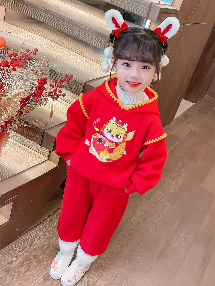 服年冬季有鱼拜幼儿园两件套唐装年年表演服汉服元旦新小女孩套装