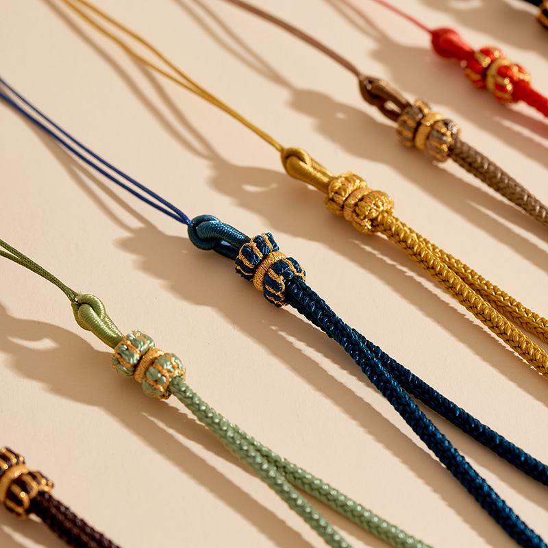 芊雅纯手工编织八股绳双层莲花结翡翠玉石木头把件车挂挂绳