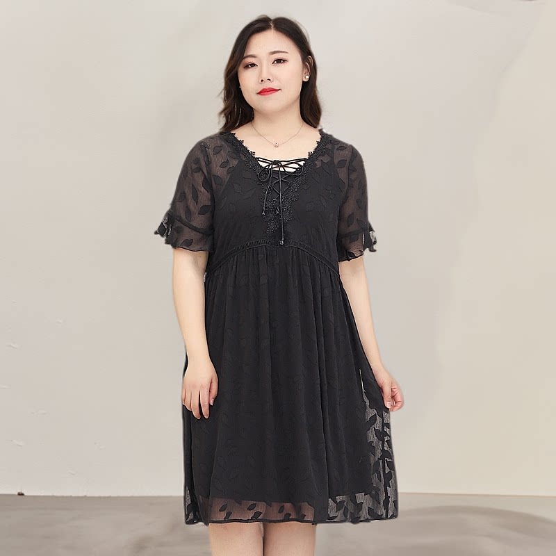中老年大码女装2025夏200斤胖妈妈洋气雪纺连衣裙显瘦裙子两件套