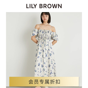 LILY BROWN2024春夏新品 甜美印花一字肩2穿抽褶连衣裙LWFO242183