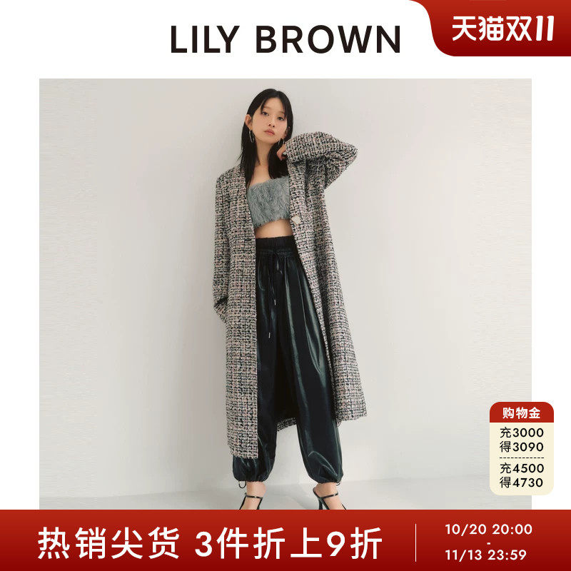 LILY BROWN秋冬款 复古气质V领一粒扣毛呢长大衣LWFC244050