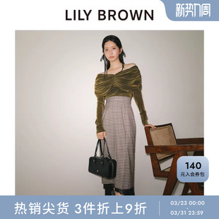 LILY 高腰直筒蕾丝花边2件套半身裙LWFS245104 BROWN秋冬款