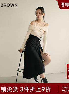 LILY BROWN秋冬款高腰不规则拉链开叉鱼尾半身裙LWFS235087