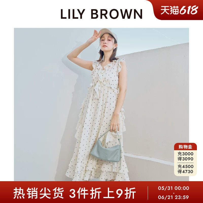 LILY BROWN秋冬款小飞袖荷叶边雪纺长款连衣裙LWFO254033