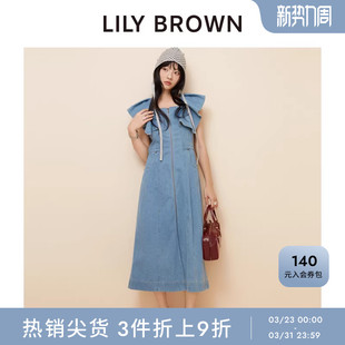 拉链牛仔连衣裙LWFO252037 方领露背荷叶袖 LILY BROWN春夏款