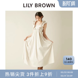 LILY 甜美木耳边吊带露肩格纹连衣裙LWFO254181 BROWN秋冬款