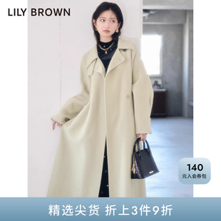 LILY 羊毛呢大衣LWFC235004 BROWN秋冬款 气质翻领系带长款