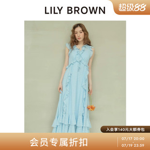 LILY BROWN2026早秋新品度假风荷叶边V领小飞袖连衣裙LWFO264004
