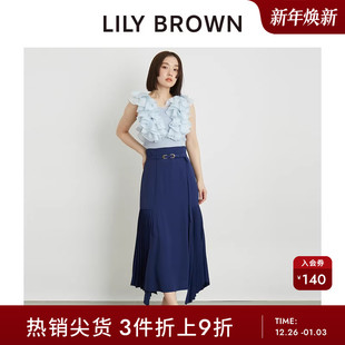 LILY 高腰百褶不规则百褶长半身裙LWFS242044 BROWN春夏款