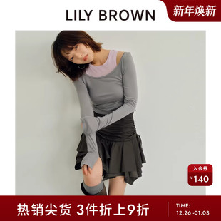 LILY 学院风褶皱不规则高腰半身裙LWFS244147 BROWN秋冬款