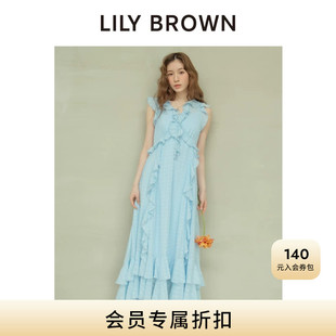 LILY BROWN2026早秋新品度假风荷叶边V领小飞袖连衣裙LWFO264004