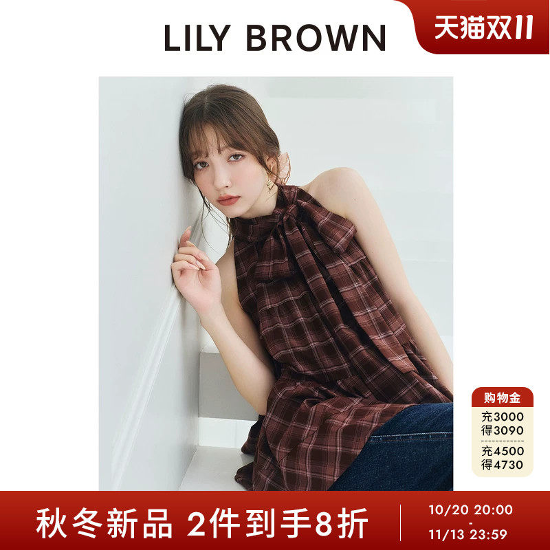 LILY BROWN2026秋冬新品蝴蝶结系带格纹波点无袖衬衫LWFB264150
