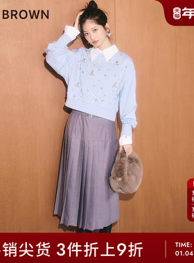 LILY BROWN秋冬款 复古学院风附腰带百褶半身裙LWFS234239