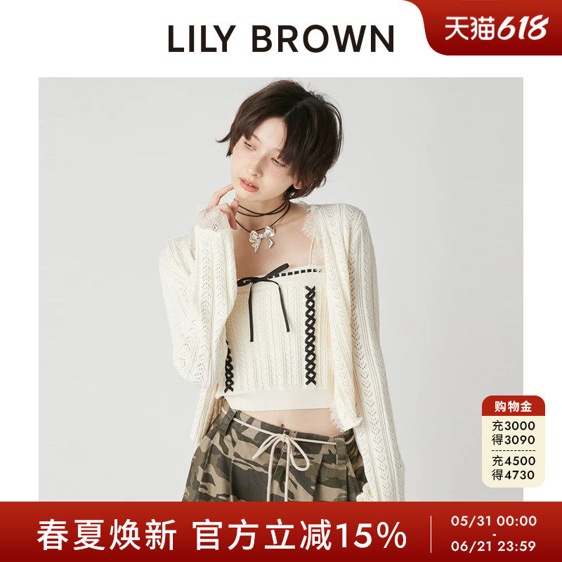 LILY BROWN2026春夏新品蝴蝶结吊带镂空针织衫两件套LWNT261200