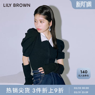 套上装 LILY 针织袖 可爱翻领泡泡袖 LWNT231082 BROWN春夏款