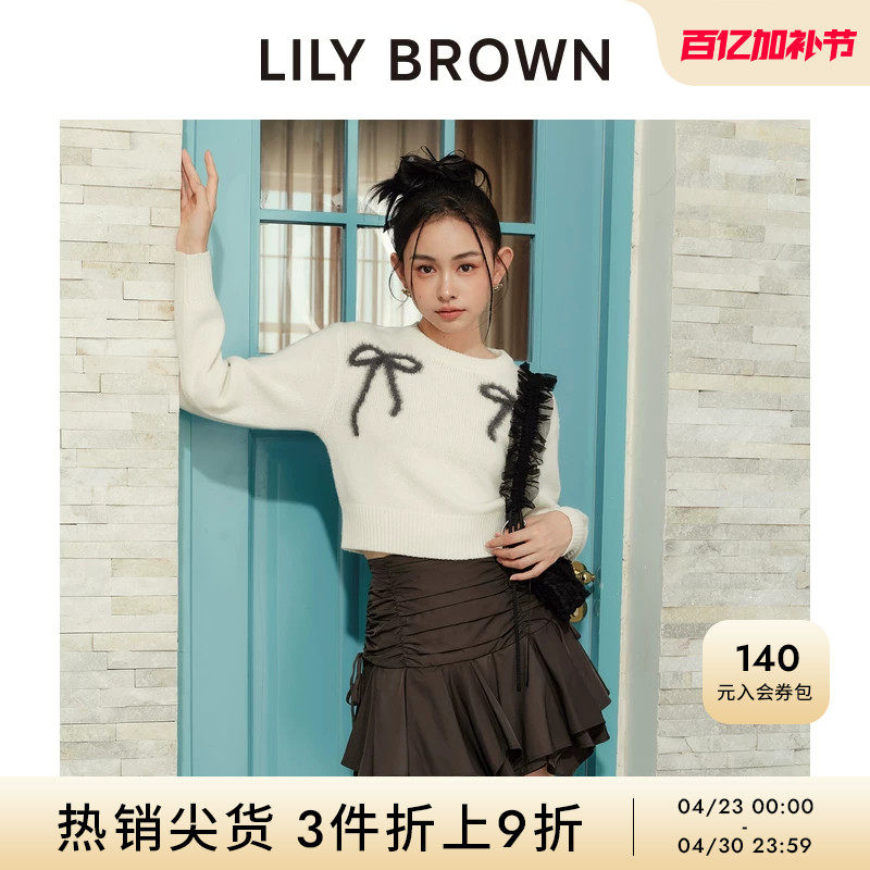 LILY BROWN秋冬款 甜美蝴蝶结圆领短款针织上衣LWNT244183