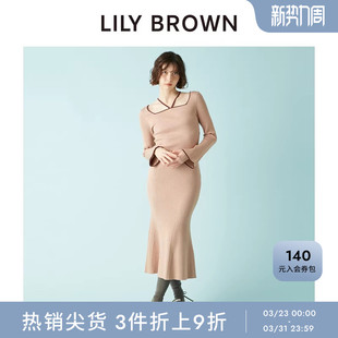 LILY 优雅方领挂脖鱼尾针织连衣裙LWNO254119 BROWN秋冬款