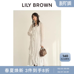 排扣连衣裙LWFO261068 优雅V领荷叶边长款 LILY BROWN2026春夏新品