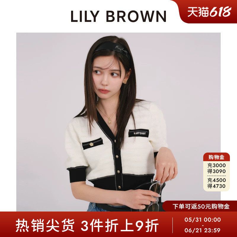 LILY BROWN秋冬款MARY QUANT小香风拼色针织开衫LWND254002