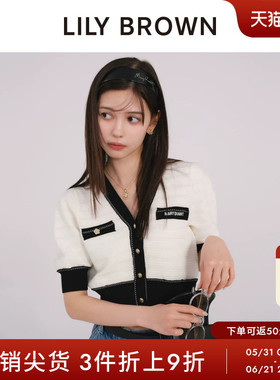 LILY BROWN秋冬款MARY QUANT小香风拼色针织开衫LWND254002