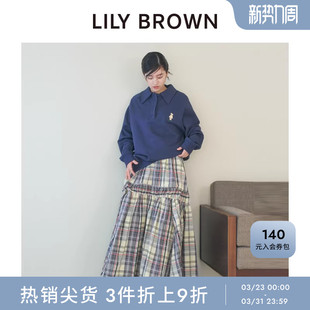 LILY 复古格纹高腰褶皱拼接半身裙LWFS251056 BROWN春夏款