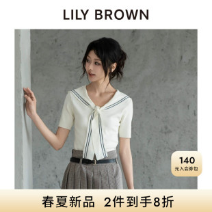 LILY BROWN2026春夏新品气质水手领撞色短袖针织衫上衣LWNT262042