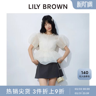 LILY CANDY钻饰蕾丝边收腰雪纺上衣LWFT251807 BROWN春夏款