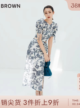 LILY BROWN秋冬款 复古气质直筒抽褶开叉半身裙LWFS234002