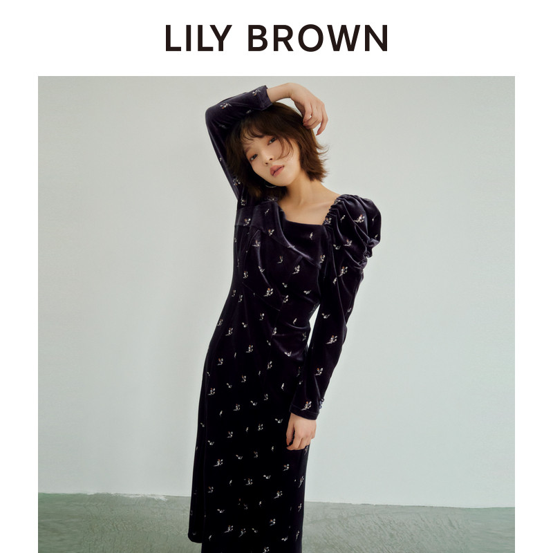 LILY BROWN秋冬款 方领泡泡袖光泽感鱼尾连衣裙LWCO244140,女装/女士精品,连衣裙,淘宝优惠券,粉丝福利购,淘宝优惠卷