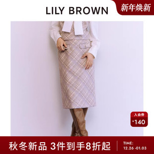 LILY 百搭通勤高腰格纹直筒半身裙LWFS255130 BROWN2025秋冬新品