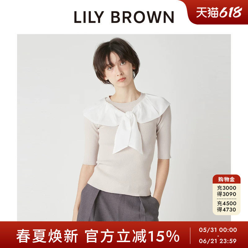 LILY BROWN2026春夏新品百搭薄纱拼接蝴蝶结中袖针织衫LWNT261197
