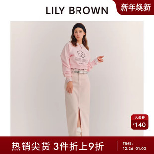 LILY 百搭街头风高开叉牛仔半身裙LWFS241096 BROWN春夏款