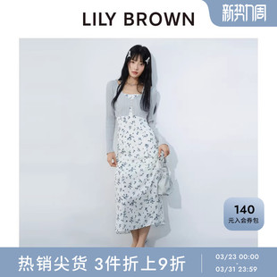 LILY 碎花雪纺吊带针织2件套连衣裙LWFO251046 BROWN春夏款