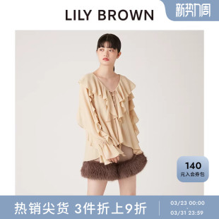 衬衫 甜美宽松V领荷叶边喇叭袖 LWFB245038 BROWN秋冬款 LILY