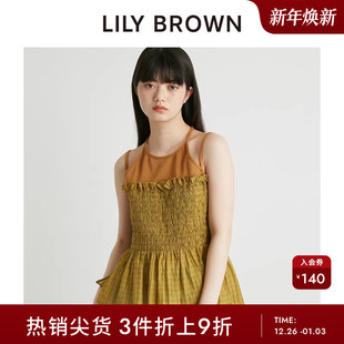 LILY 甜美拼接系带抽褶露背吊带LWFT242036 BROWN春夏款