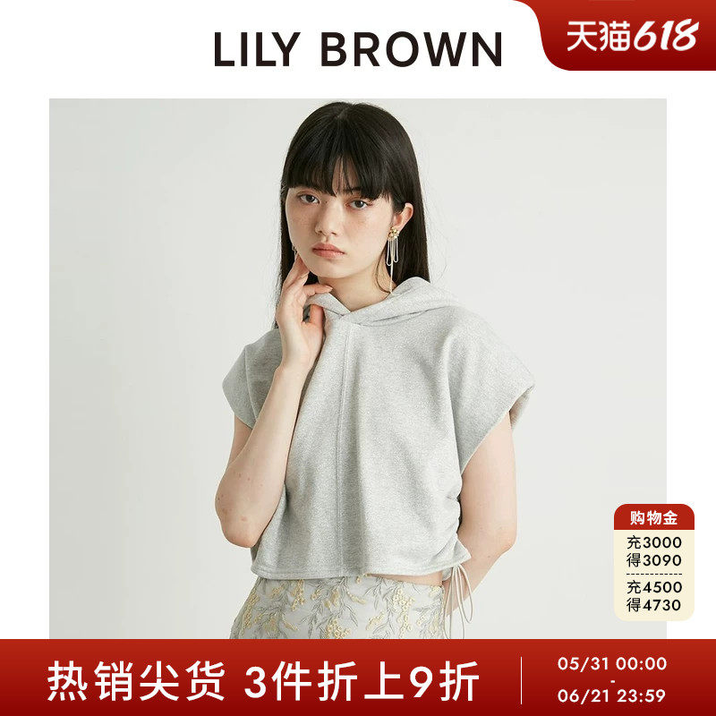 LILY BROWN春夏款 休闲抽褶连帽无袖短款卫衣T恤LWCT242111